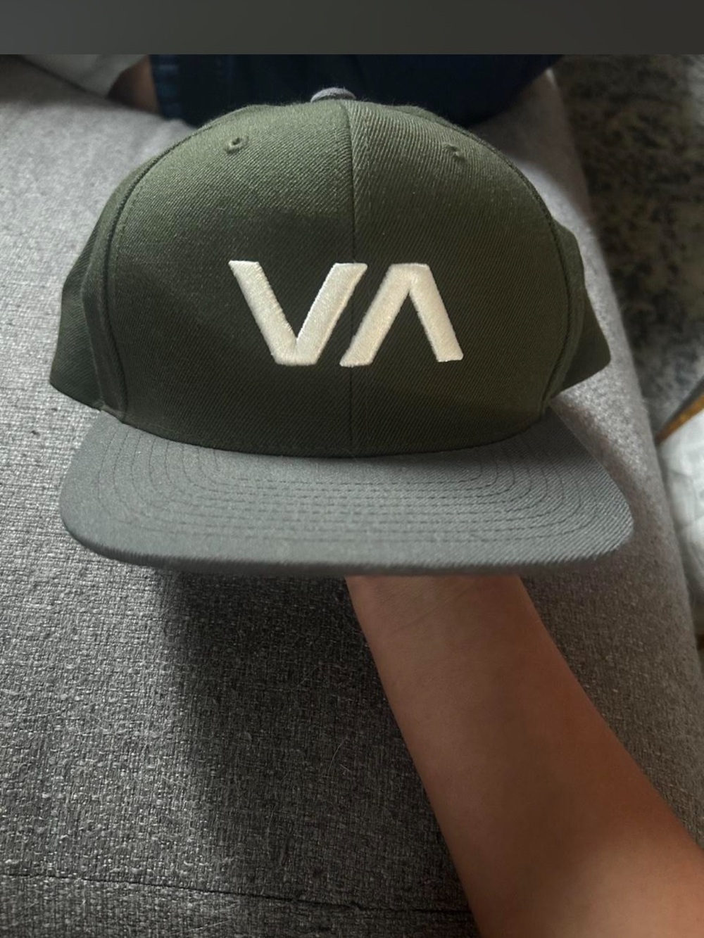 RVCA Olive & Gray VA Logo Snapback Hat